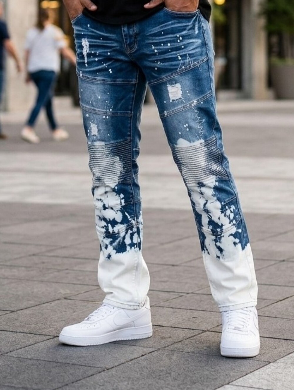 LR SCOOP-Distressed Painted Blue Denim Jeans with White Bleach Effect